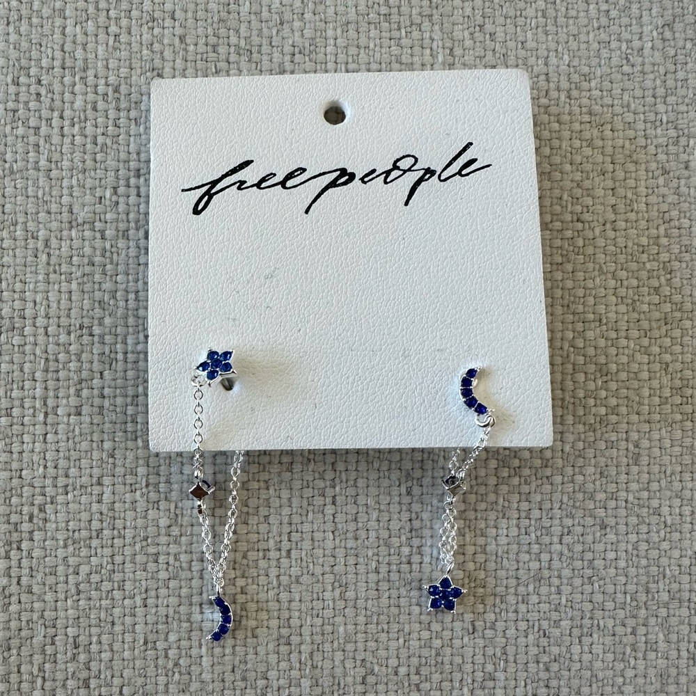 Free People Blue Flower Moon Chain Earrings